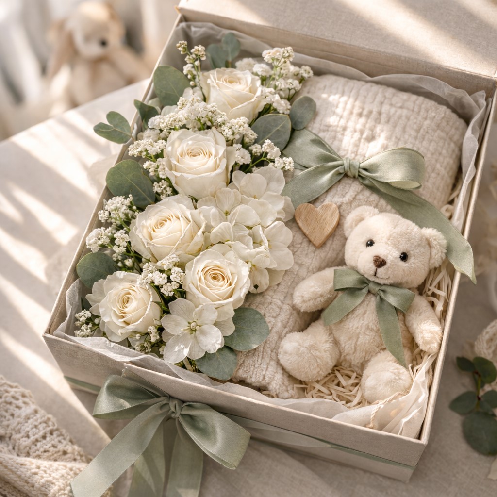 Premium flower boxes και σετ δώρων για νεογέννητα στα Ιωάννινα. Απολαύστε stress-free δώρα με την εγγύηση ποιότητας και την ηρεμία του Fresh Garden.
