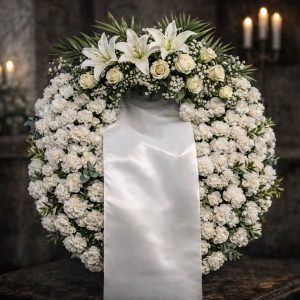 Funeral wreath with roses and lilies delivered in Ioannina – Fresh Garden