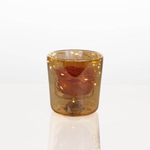 Orange forever rose with LED lights in amber vase – Fresh Garden Ioannina