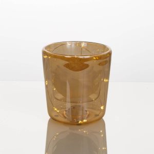 White preserved rose with LED lights in amber vase – Fresh Garden Ioannina