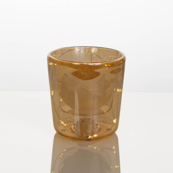 White preserved rose with LED lights in amber vase – Fresh Garden Ioannina