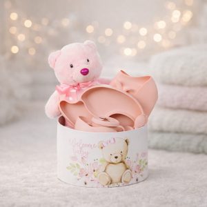 Δώρο για νεογέννητο κορίτσι - Premium gift box 'Beary Nourished' με κλασικό αρκουδάκι και ροζ σετ φαγητού σιλικόνης για παράδοση σε μαιευτήρια των Ιωαννίνων - ΠΓΝΙ Δουρούτης, Χατζηκώστα, Epicurus Clinic από το Fresh Garden