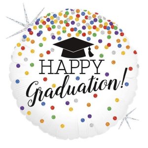 Μπαλόνι ορκωμοσίας Happy Graduation με πολύχρωμο γκλίτερ για παράδοση στα Ιωάννινα από το Fresh Garden