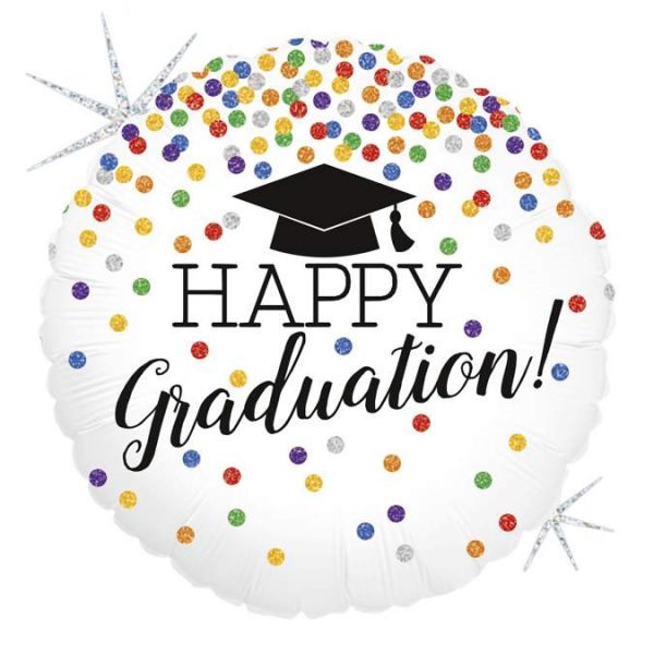 Μπαλόνι ορκωμοσίας Happy Graduation με πολύχρωμο γκλίτερ για παράδοση στα Ιωάννινα από το Fresh Garden
