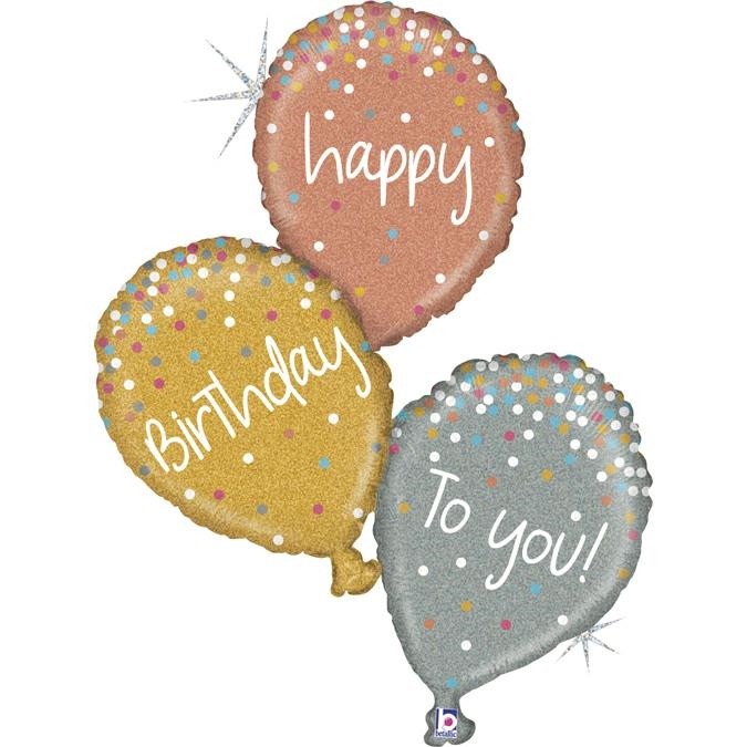 Holographic glitter μπαλόνι 'Happy Birthday to you' σε μπλε, ασημί και γαλάζιο χρώμα για πάρτι γενεθλίων στα Γιάννενα από το Fresh Garden