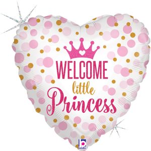 Μπαλόνι νεογέννητο καρδιά Welcome Little Princess με χρυσή κορώνα και πουά για παράδοση σε μαιευτήρια των Ιωαννίνων - ΠΓΝΙ Δουρούτης, Χατζηκώστα, Epicurus Clinic από το Fresh Garden