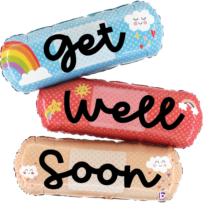 Πολύχρωμο μπαλόνι για περαστικά Get Well Soon σε σχήμα τσιρότων για παράδοση σε νοσοκομεία των Ιωαννίνων από το Fresh Garden