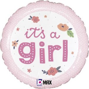 Μπαλόνι νεογέννητο It's a Girl με ροζ πουά και λουλούδια για παράδοση σε μαιευτήρια των Ιωαννίνων - ΠΓΝΙ Δουρούτης, Χατζηκώστα, Epicurus Clinic από το Fresh Garden