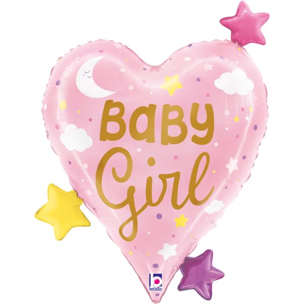 Ροζ μπαλόνι καρδιά Baby Girl με αστέρια και φεγγάρι για παράδοση σε μαιευτήρια των Ιωαννίνων - ΠΓΝΙ Δουρούτης, Χατζηκώστα, Epicurus Clinic από το Fresh Garden