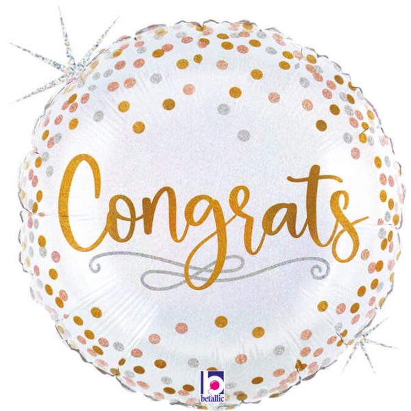 Holographic μπαλόνι congrats με χρυσό κομφετί για ορκωμοσία αποφοίτηση στα Ιωάννινα από το Fresh Garden.