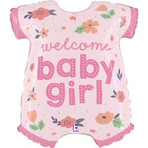 Μπαλόνι νεογέννητο σε σχήμα ροζ φορμάκι Welcome Baby Girl με λουλούδια για παράδοση σε μαιευτήρια των Ιωαννίνων - ΠΓΝΙ Δουρούτης, Χατζηκώστα, Epicurus Clinic από το Fresh Garden